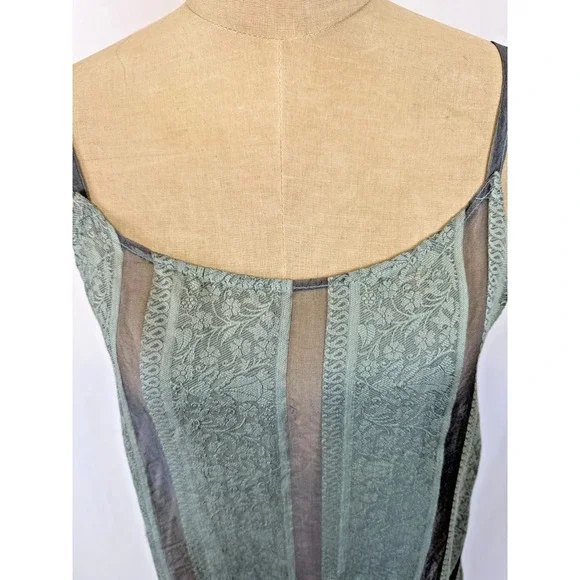 KRISTA LARSON Celdon Green Striped Damask Pinafore Dress OS #1-0153 - Picture 5 of 10